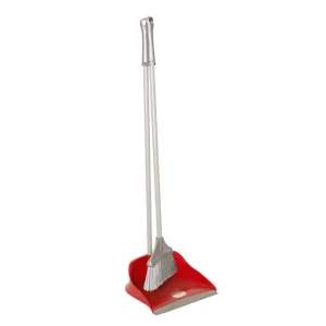 Long Handled Dustpan Set Red C/W Brush
